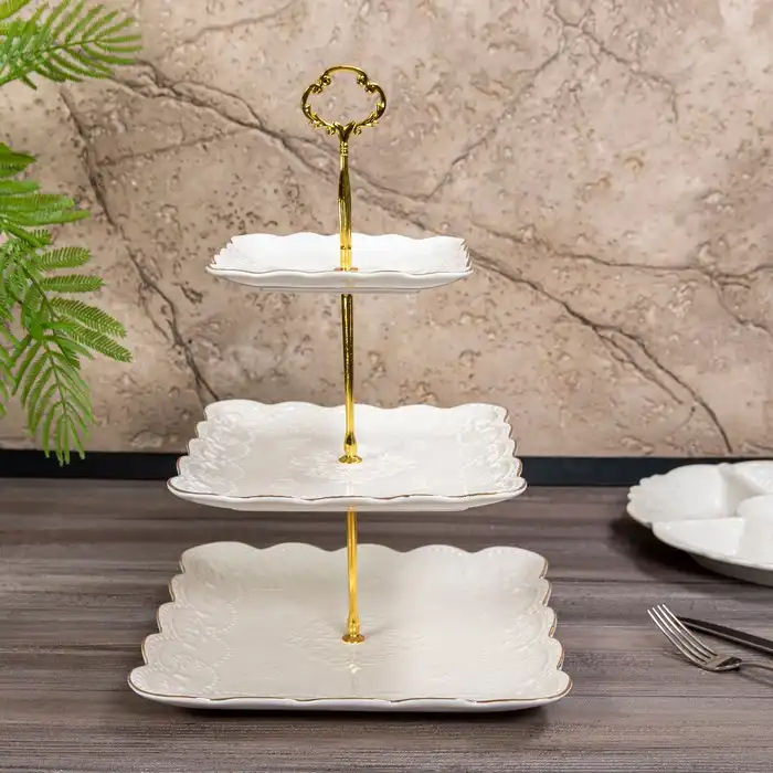 Этажерка для десертов Керамика, Белый, 15x20x25 cм