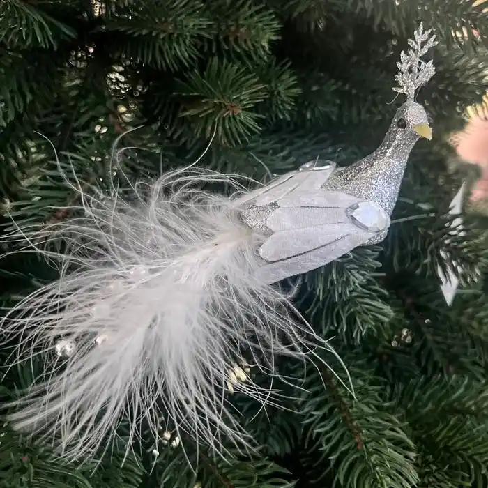 Елочные украшение, GLOBAL CHRISTMAS, Птица, 17см, Cеребристый