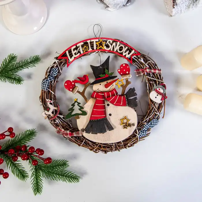 Украшение для двери, GLOBAL CHRISTMAS, 24cм, Дерево, Различные Цвета