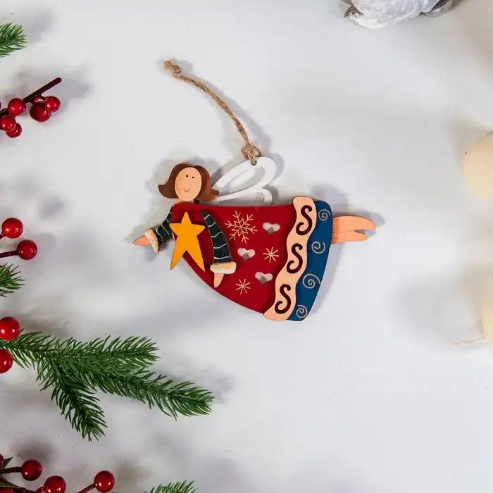 Рождественское украшение, GLOBAL CHRISTMAS, Ангел, 13см, Дерево