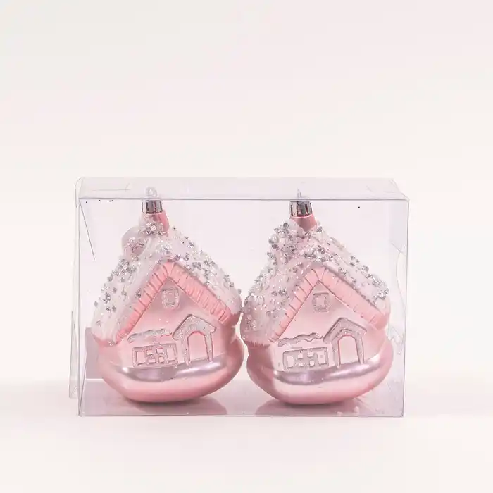 Набор 4 новодние игрушкки, GLOBAL CHRISTMAS, 11см, Светло- Розовый, Пластик