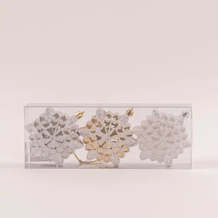 Набор 4 новогодние игрушки, GLOBAL CHRISTMAS, 10см, Белый/Золотистый, Пластик