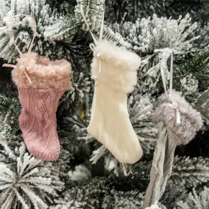 Новогоднее украшение, GLOBAL CHRISTMAS, 17см, Белый/Серый/Розовый, Текстиль