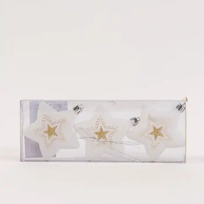 Набор 4 новогодние игрушки, GLOBAL CHRISTMAS, Звезда, Белый/Золотистый, 8см