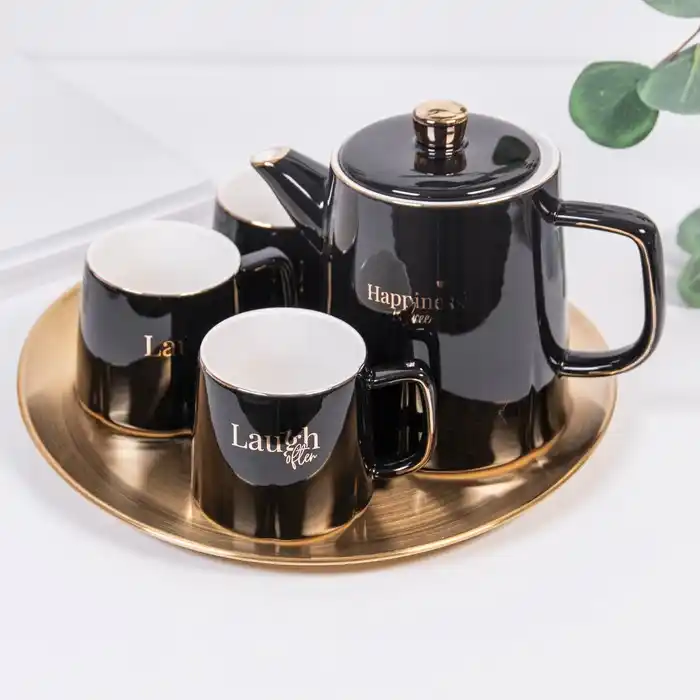 Чайный набор, GLOBAL STORE, Керамика, Черный, 1Л, 260мл