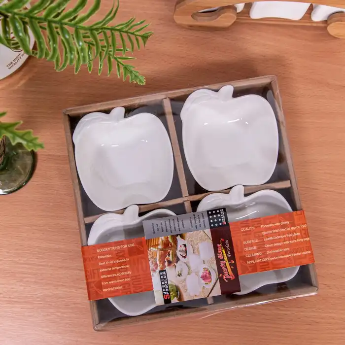 Набор для аперитива,  Фарфор, Белый, ЯБЛОКО, 4 PCS, 10x9.5x4cm