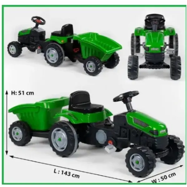 Tractor cu remorca ACTIVE, roșu/verde