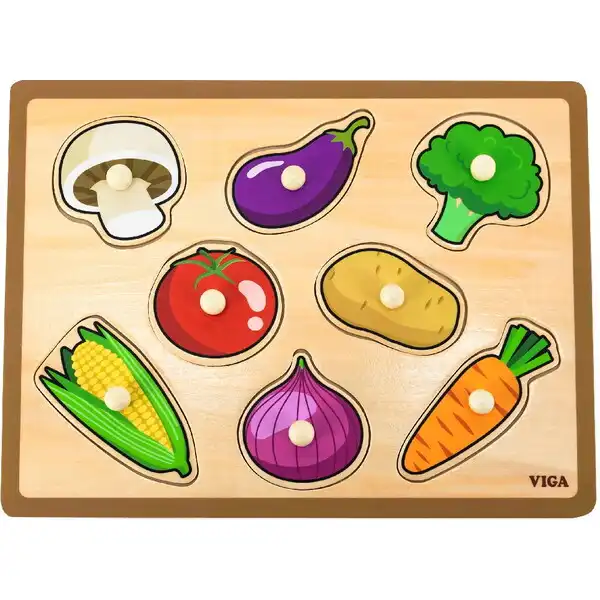 Puzzle din lemn cu buton „Legume