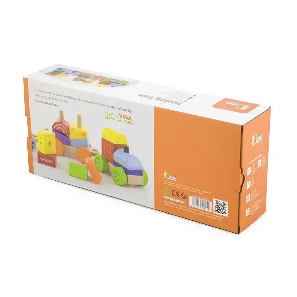 Деревянный поезд-пирамидка с яркими кубиками