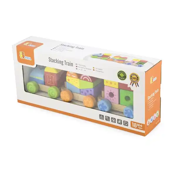 Деревянный поезд-пирамидка с яркими кубиками