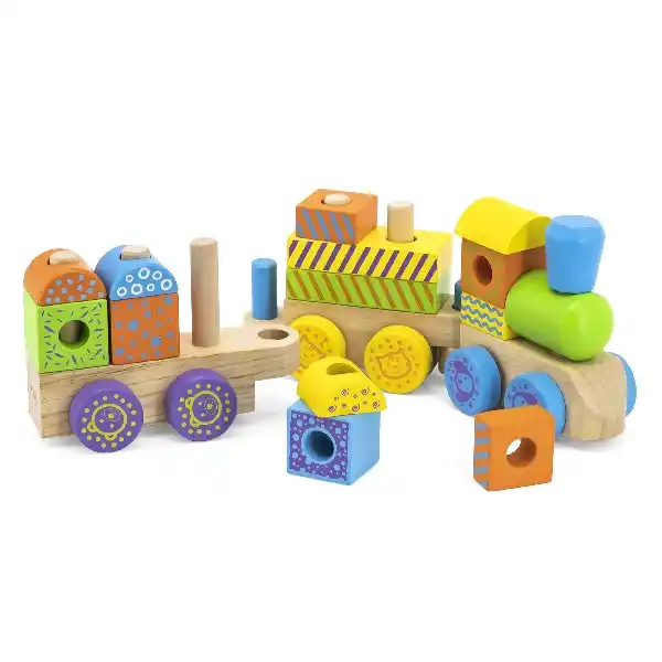 Деревянный поезд-пирамидка с кубиками