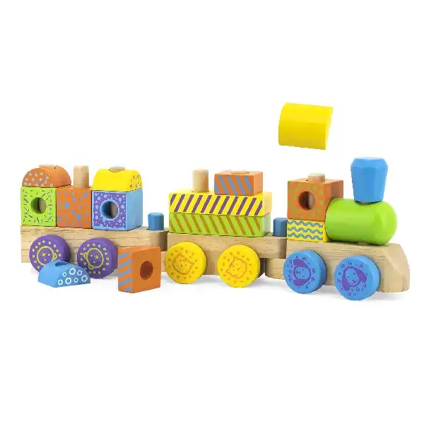 Деревянный поезд-пирамидка с кубиками