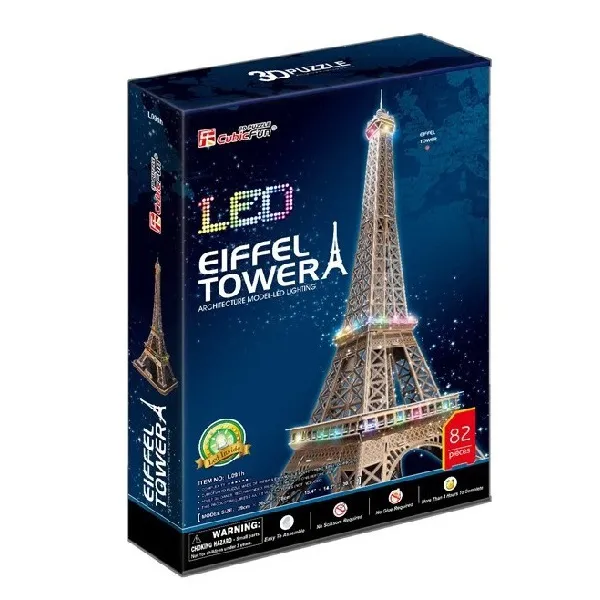 3D Puzzle  „Turnul Eiffel” cu iluminare LED, 82 elemente