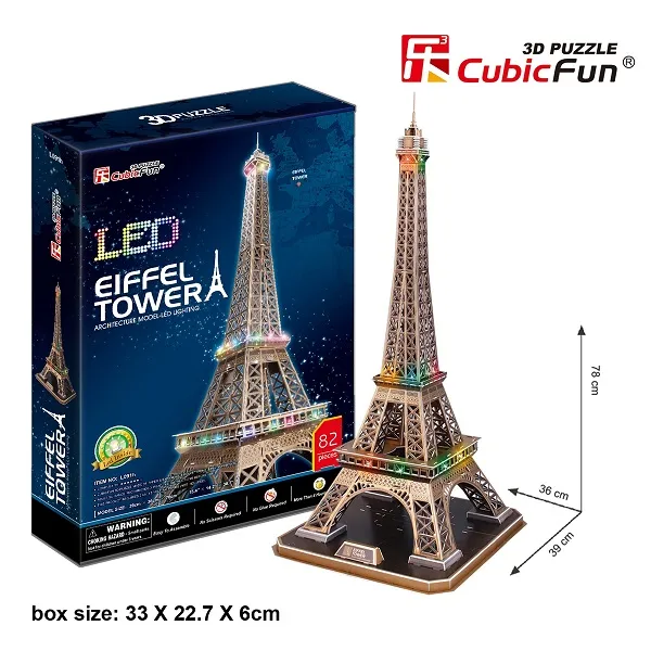 3D Puzzle  „Turnul Eiffel” cu iluminare LED, 82 elemente