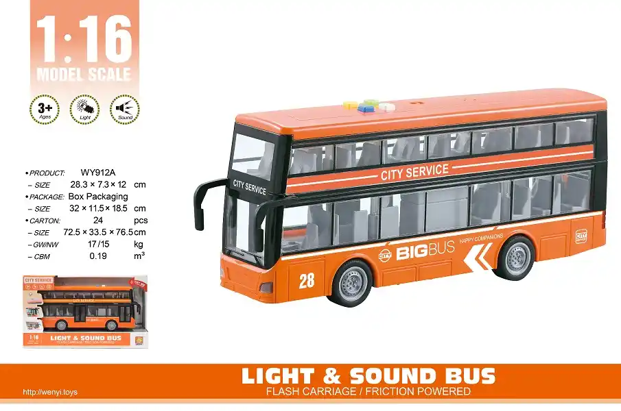 1:16 Инерционный Двухэтажный Автобус (свет / звук)