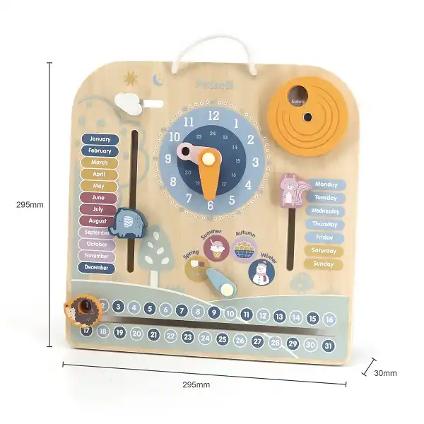 Деревянный календарь с часами (на английском языке)