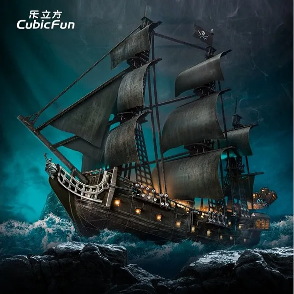 3D Puzzle Corabie de pirati„Răzbunarea Reginei Anne” cu iluminare LED, 293 elemente
