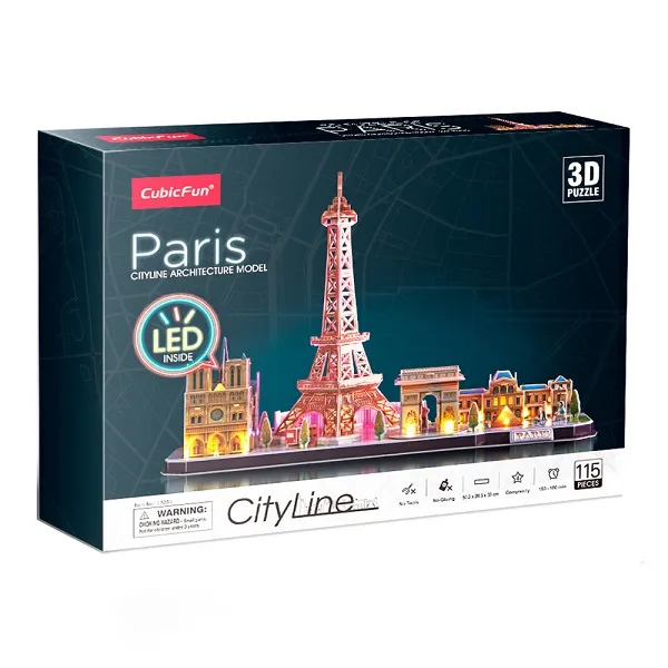 3D Puzzle „Paris” cu iluminare LED, 115 elemente