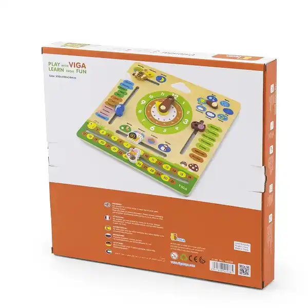 Деревянный календарь с часами (на английском языке)