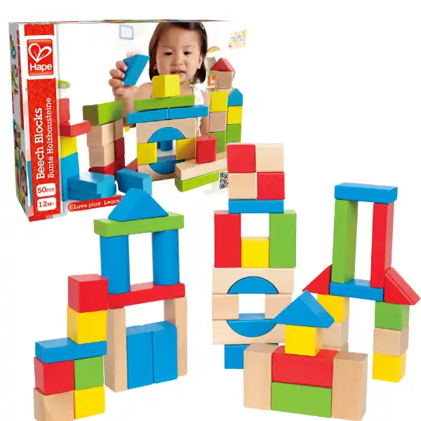 Set de construcție din lemn “Cuburi si blocuri”, 50 el.