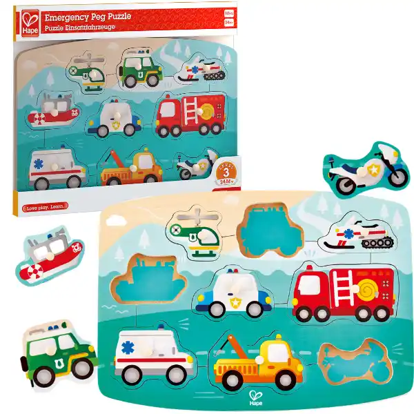 Деревянный пазл с кнопкой "Машинки спасатели"
