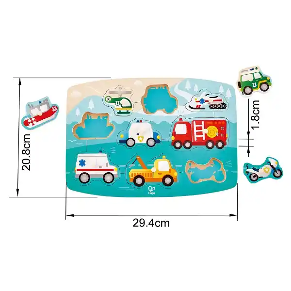 Деревянный пазл с кнопкой "Машинки спасатели"