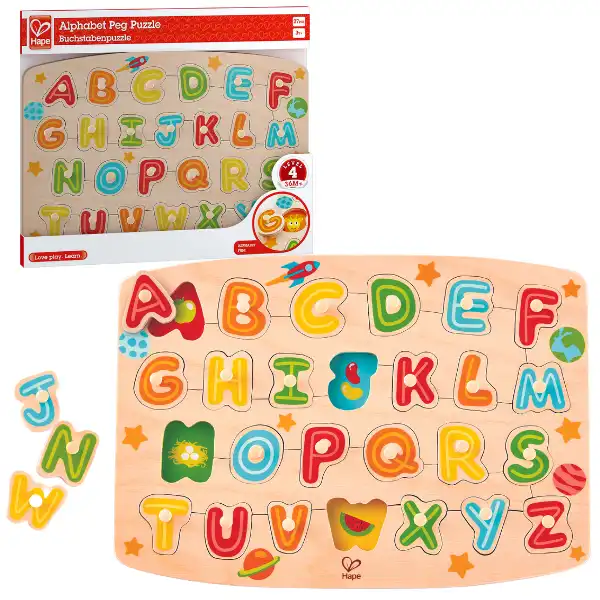 Puzzle din lemn cu buton „Alfabet”