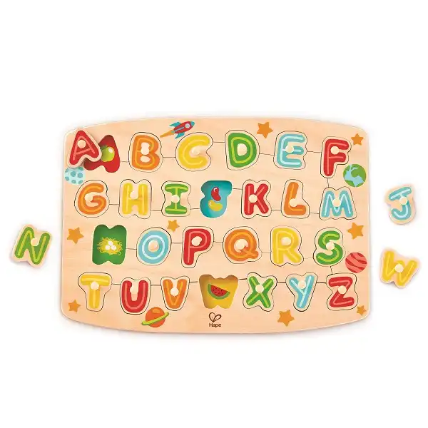 Puzzle din lemn cu buton „Alfabet”