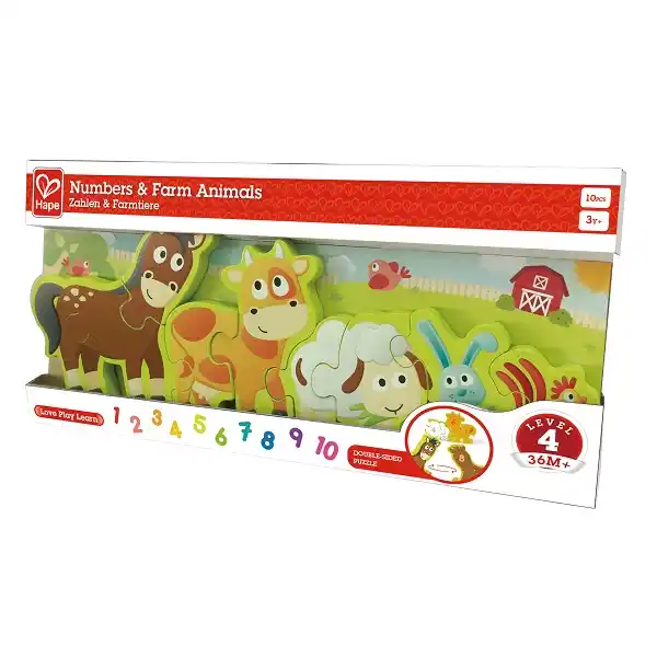 Puzzle din lemn cu cifre „Animalele la fermă”