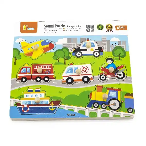 Деревянный Пазл-вкладыш Транспорт со звуком (7 эл.)
