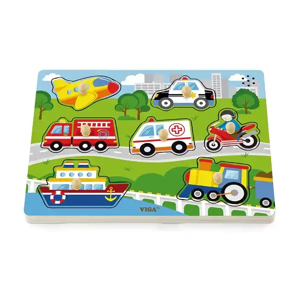 Деревянный Пазл-вкладыш Транспорт со звуком (7 эл.)