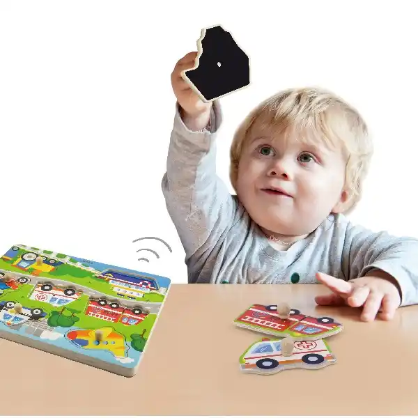 Деревянный Пазл-вкладыш Транспорт со звуком (7 эл.)