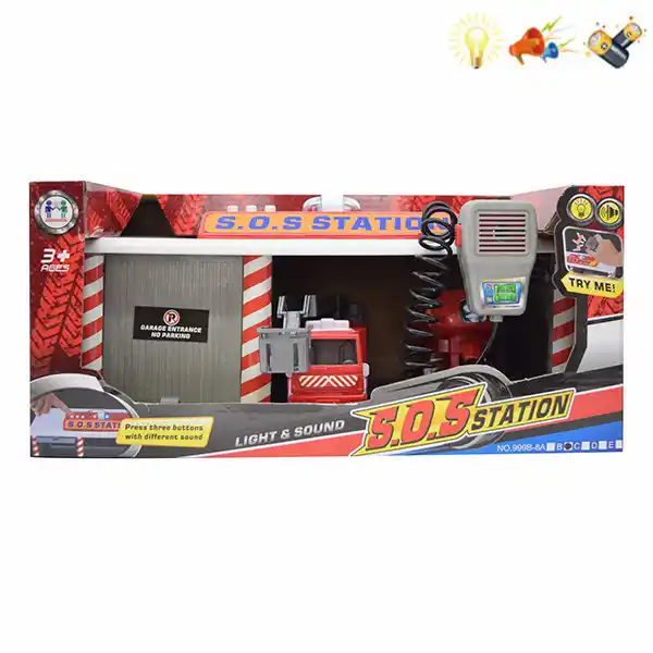 Игровой набор Гараж-парковка с пожарной машиной (свет, звук, рация)