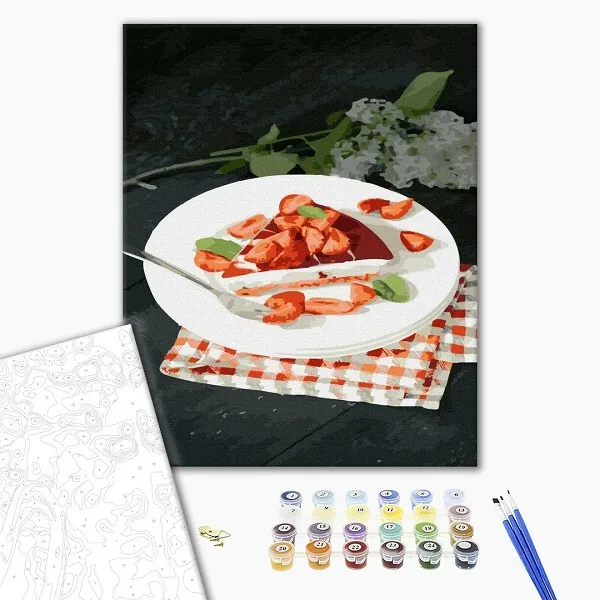 Pictură pe numere40х50 cm (în cutie) - Cheesecake din căpșuni