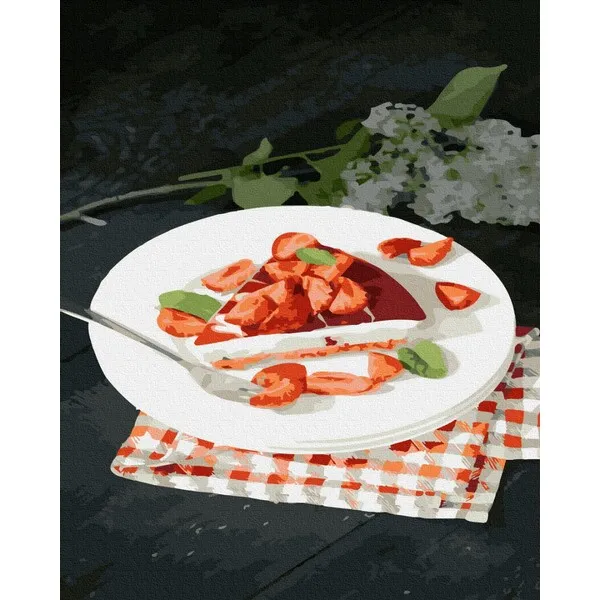 Pictură pe numere40х50 cm (în cutie) - Cheesecake din căpșuni