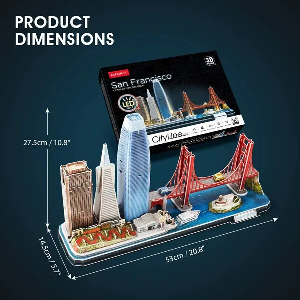3D Puzzle „San Francisco” cu iluminare LED, 90 elemente