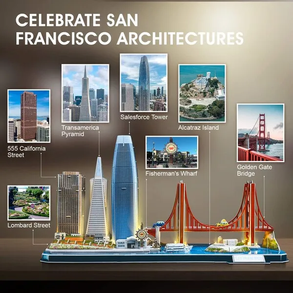 3D Puzzle „San Francisco” cu iluminare LED, 90 elemente