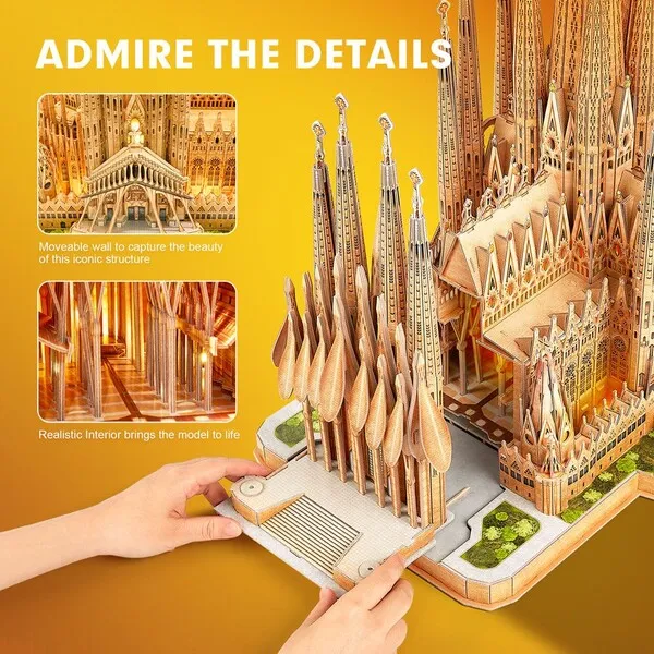 3D Puzzle „Bazilica Sagrada Familia” cu iluminare LED, 696 elemente