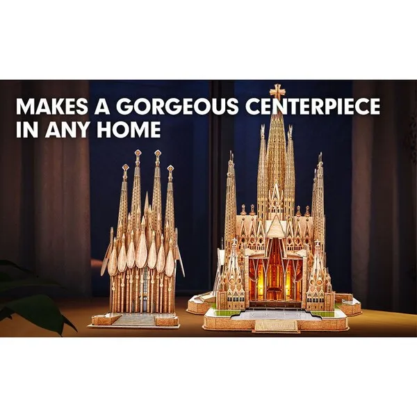 3D Puzzle „Bazilica Sagrada Familia” cu iluminare LED, 696 elemente