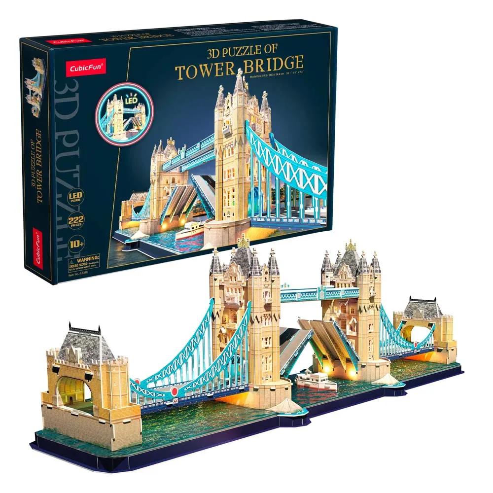 3D Puzzle „Podul Turnului” cu iluminare LED, 222 elemente