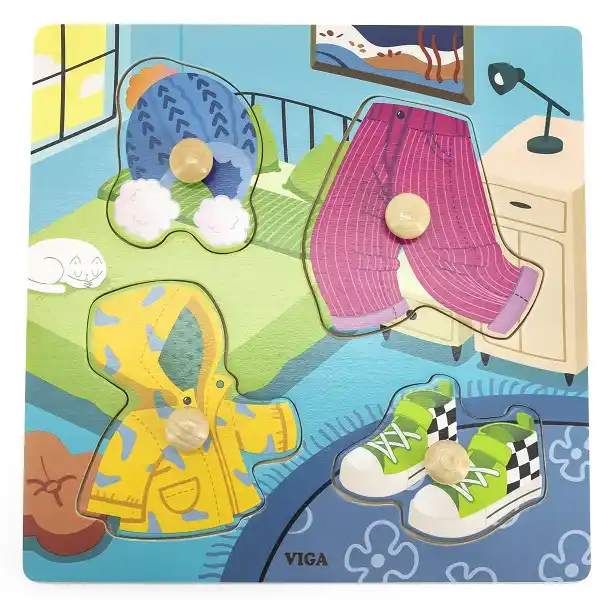 Деревянный пазл с кнопкой “Одежда”