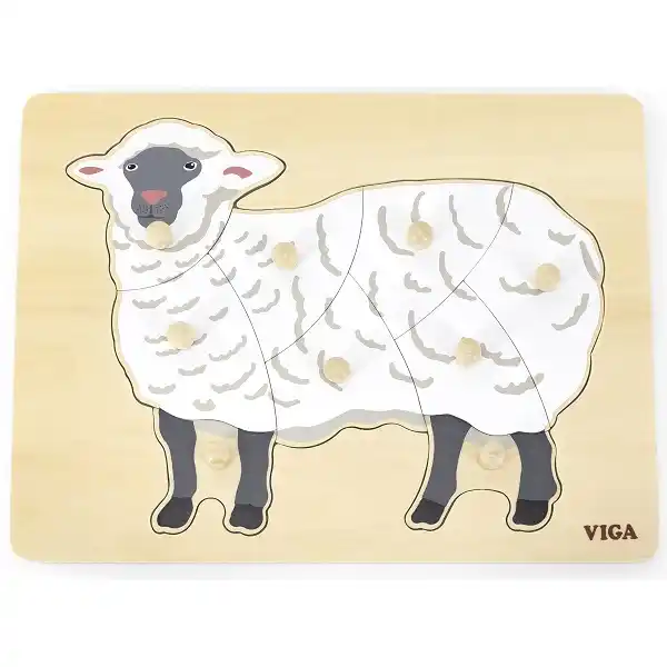 Puzzle din lemn Montessori cu buton “Oaie”
