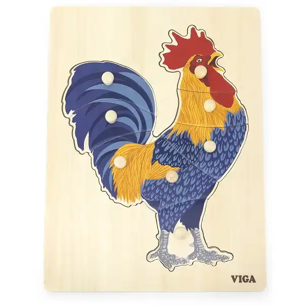 Деревянный Montessori пазл с кнопкой “Петух”