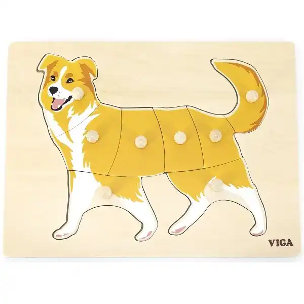 Деревянный Montessori пазл с кнопкой “Собака”