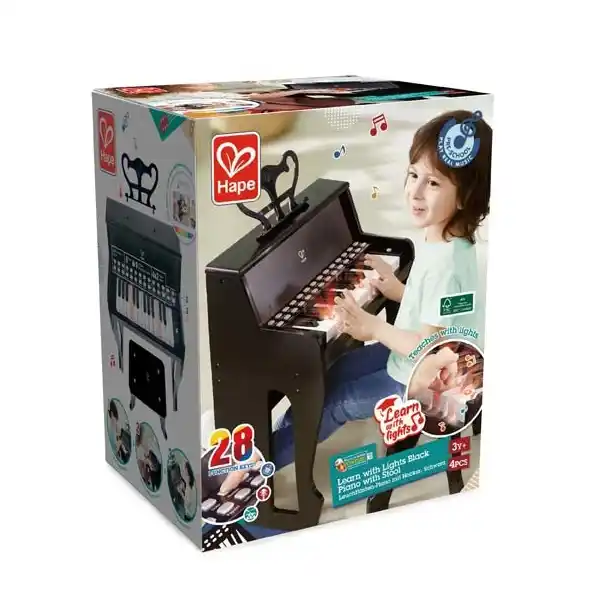 Детское пианино HAPE с табуреткой, черное