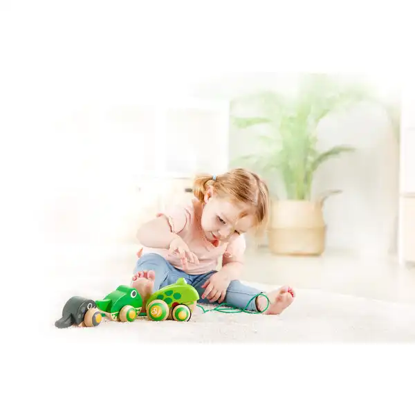 Детская каталочка на веревочке «Семья лягушек на прогулке»