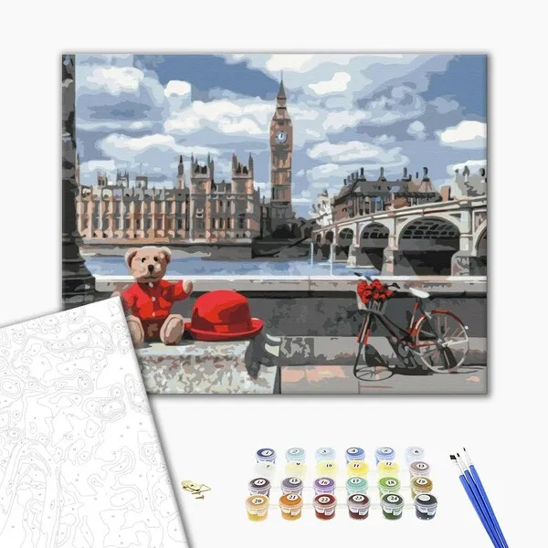 Pictură pe numere 40*50 cm (în cutie) –  Ursuleț de pluș – călător, în Londra