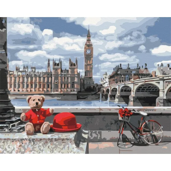 Pictură pe numere 40*50 cm (în cutie) –  Ursuleț de pluș – călător, în Londra