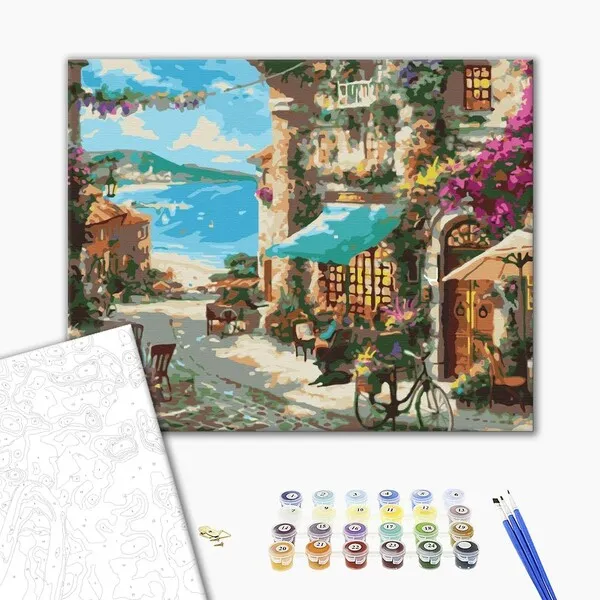 Pictură pe numere 40*50 cm (în cutie) – Strada orașului de pe litoral
