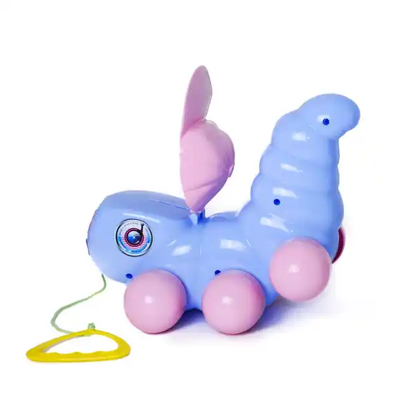 Каталка на веревочке с ручкой "Гусеница" в асс.